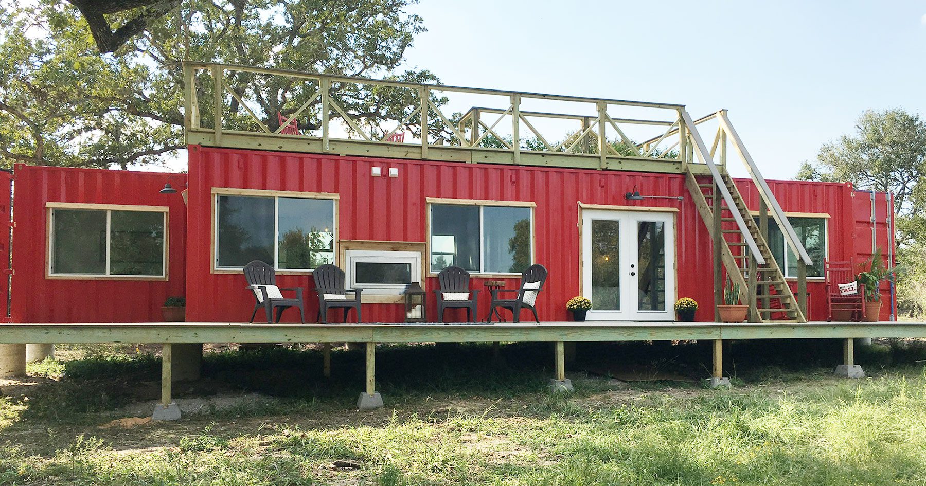 overview of single-story home made of containers