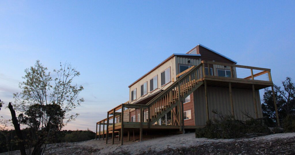 two story farmhouse made of container