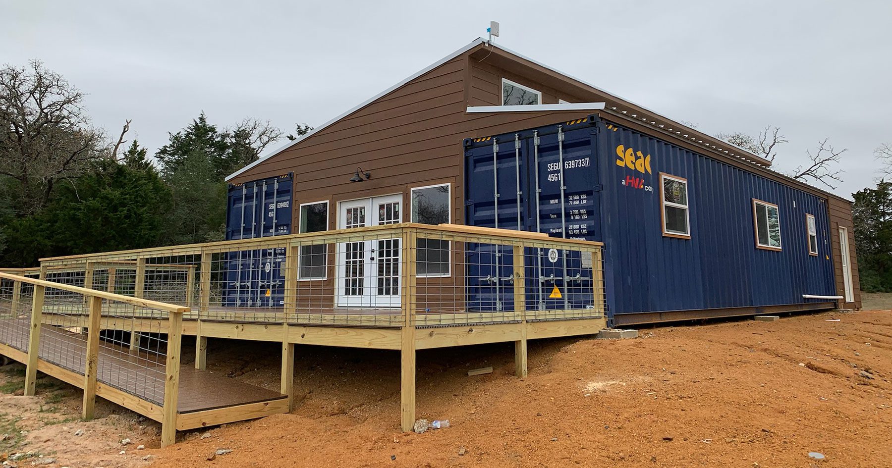 single story farm house made of container