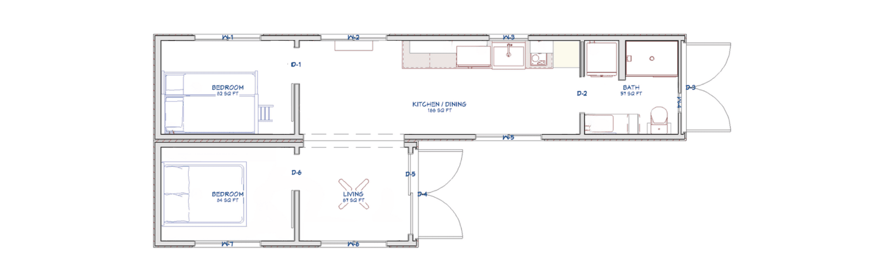 The Fulton: 1 20FT & 1 40FT Container Home floor plan