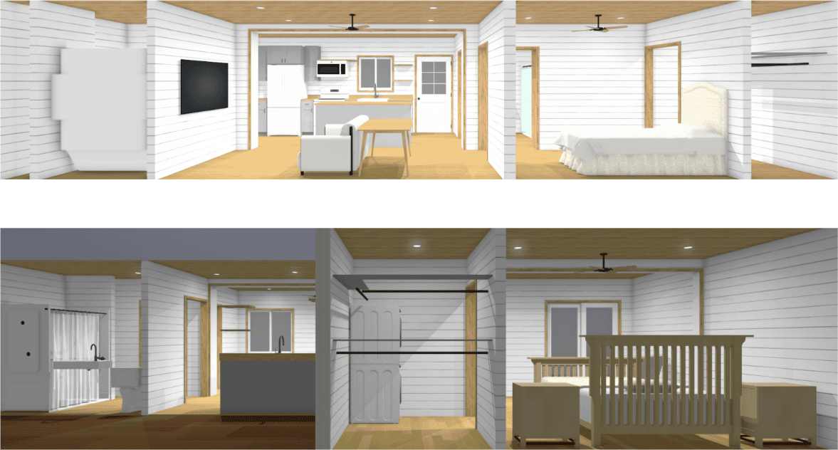 living room inside container home